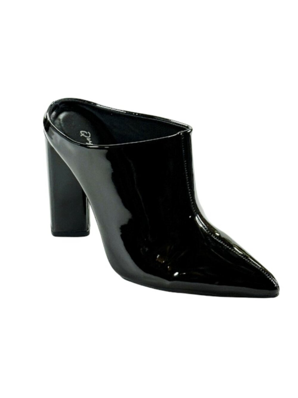 Qupid Miss-40 Women’s Black Patent Leather Mule Heels Pointed Toe
